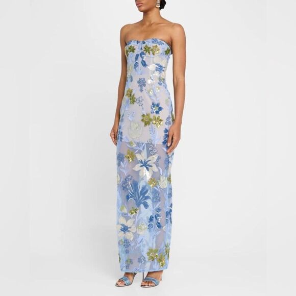 NWOT Bronx and Banco Dahlia Sequin Floral Column Gown in Baby Blue - Picture 5 of 16